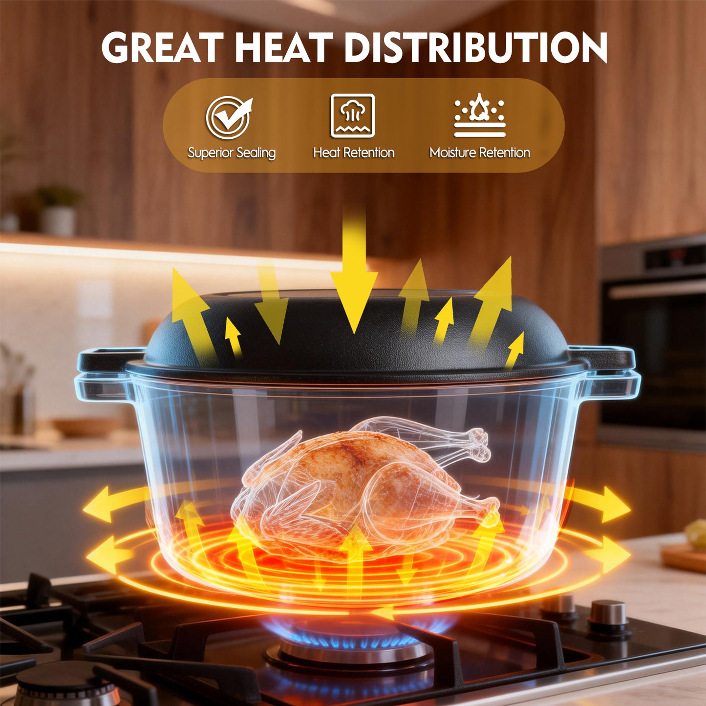 2-in-1 Cast Iron Dutch Oven Pot, TAIMASI 5 Qt Pre-Seasoned Cooking Pan with Skillet Lid & Dual Handles,Indoor Outdoor Cast Iron Skillet Cookware Pan Set for Bread Frying Baking
