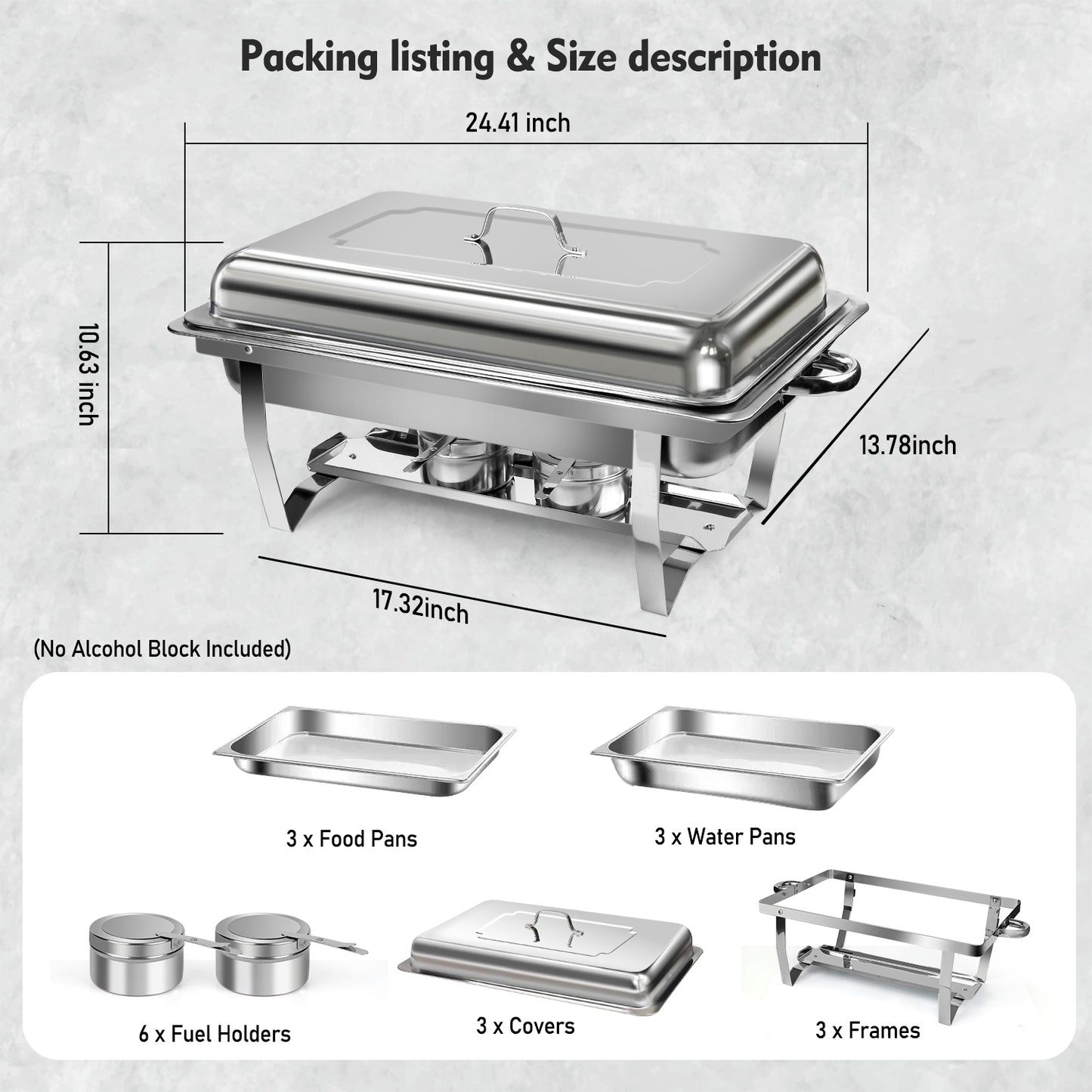 Chafing Dish Buffet Set, AOKIWO 3 Packs Stainless Steel Buffet Warmer, Chafing Dishes for Buffet, Chafers and Buffet Warmer for Parties, Events, Wedding, Camping, Dinner, 8QT Full Pans