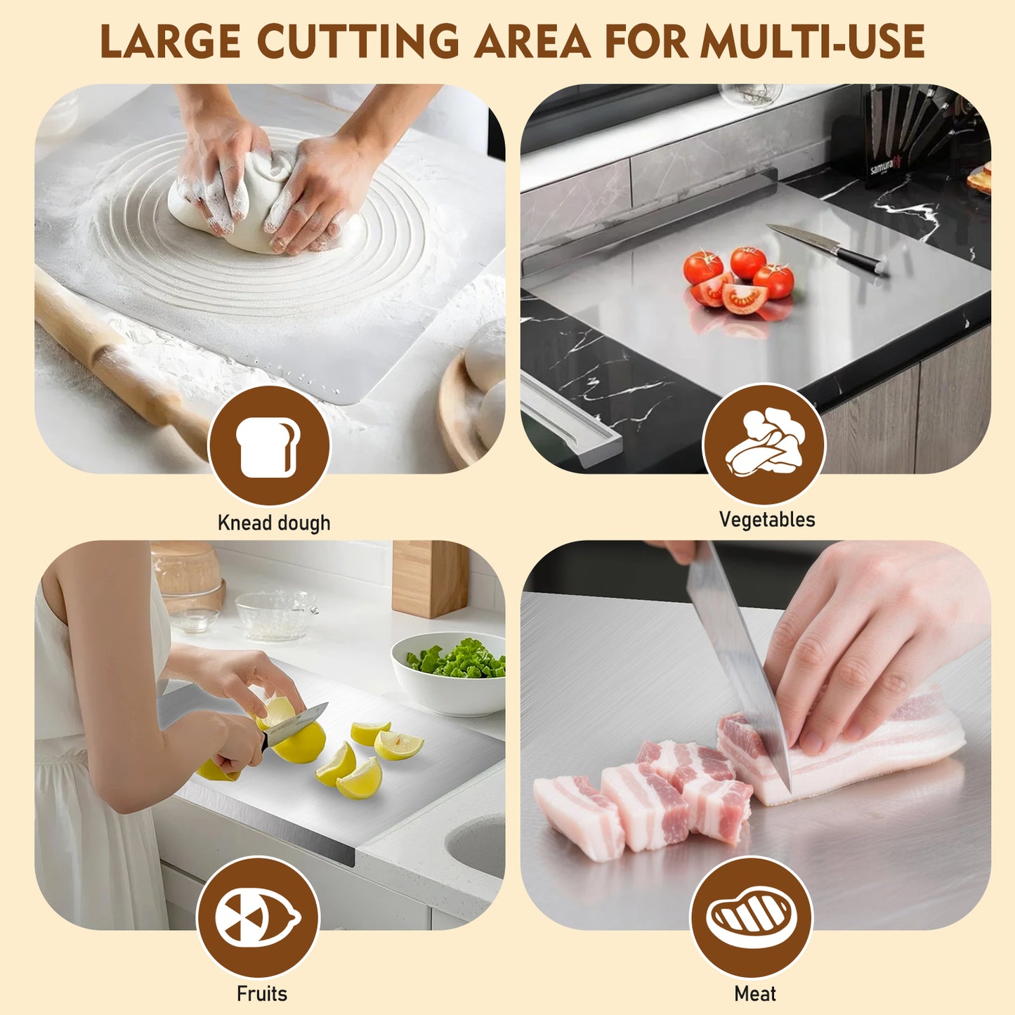 Stainless Steel Cutting Boards for Kitchen , AOKIWO Large Baking Board Suitable for Meat, Fruits, Vegetables, Bread (11.8"L x 15.7"W)