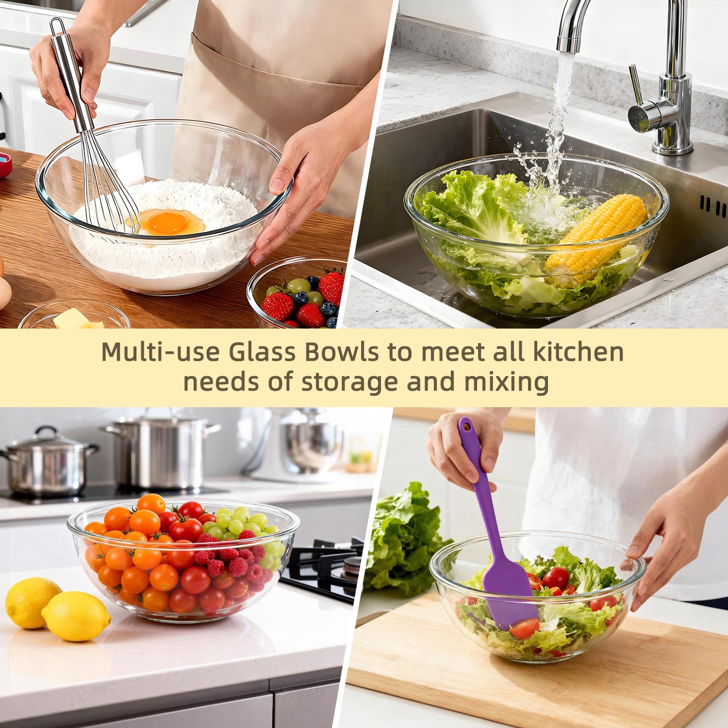 Glass Mixing Bowls Set, TAIMASI 10 Packs Nesting Glass Mixing Bowl with Baking Tools, Kitchen Storage Bowls for Prep, Servingwls for Prep, Serving, Baking,Oven,Dishwasher, Freezer, and Microwave Safe