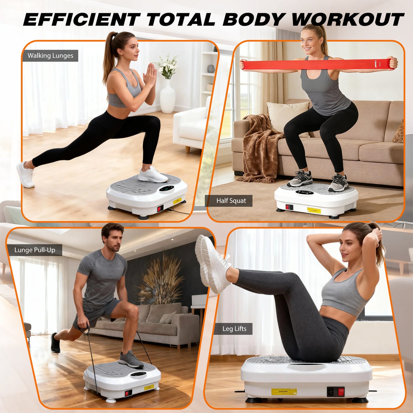 Vibration Plate Exercise Machine, DOMNIU Whole Body Workout Vibration Platform for Lymphatic Drainage, Vibrating Muscle Toner w/ 2 Resistance Bands for Weight Loss, White