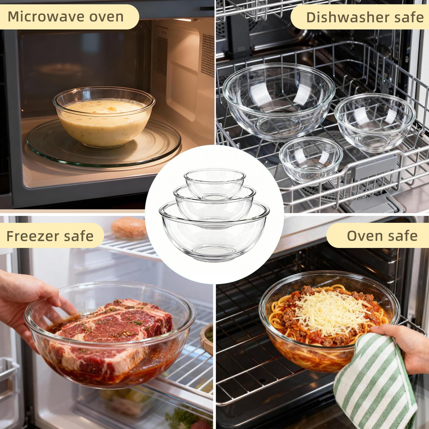 Glass Mixing Bowls Set, TAIMASI 10 Packs Nesting Glass Mixing Bowl with Baking Tools, Kitchen Storage Bowls for Prep, Servingwls for Prep, Serving, Baking,Oven,Dishwasher, Freezer, and Microwave Safe