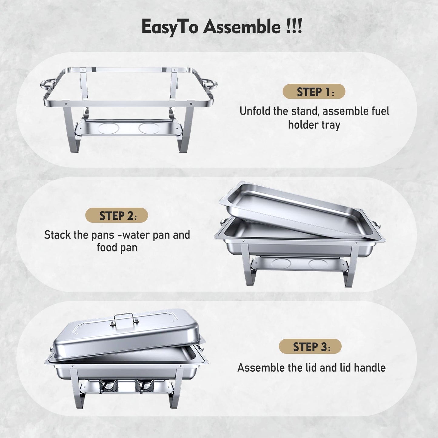 Chafing Dish Buffet Set, AOKIWO 3 Packs Stainless Steel Buffet Warmer, Chafing Dishes for Buffet, Chafers and Buffet Warmer for Parties, Events, Wedding, Camping, Dinner, 8QT Full Pans