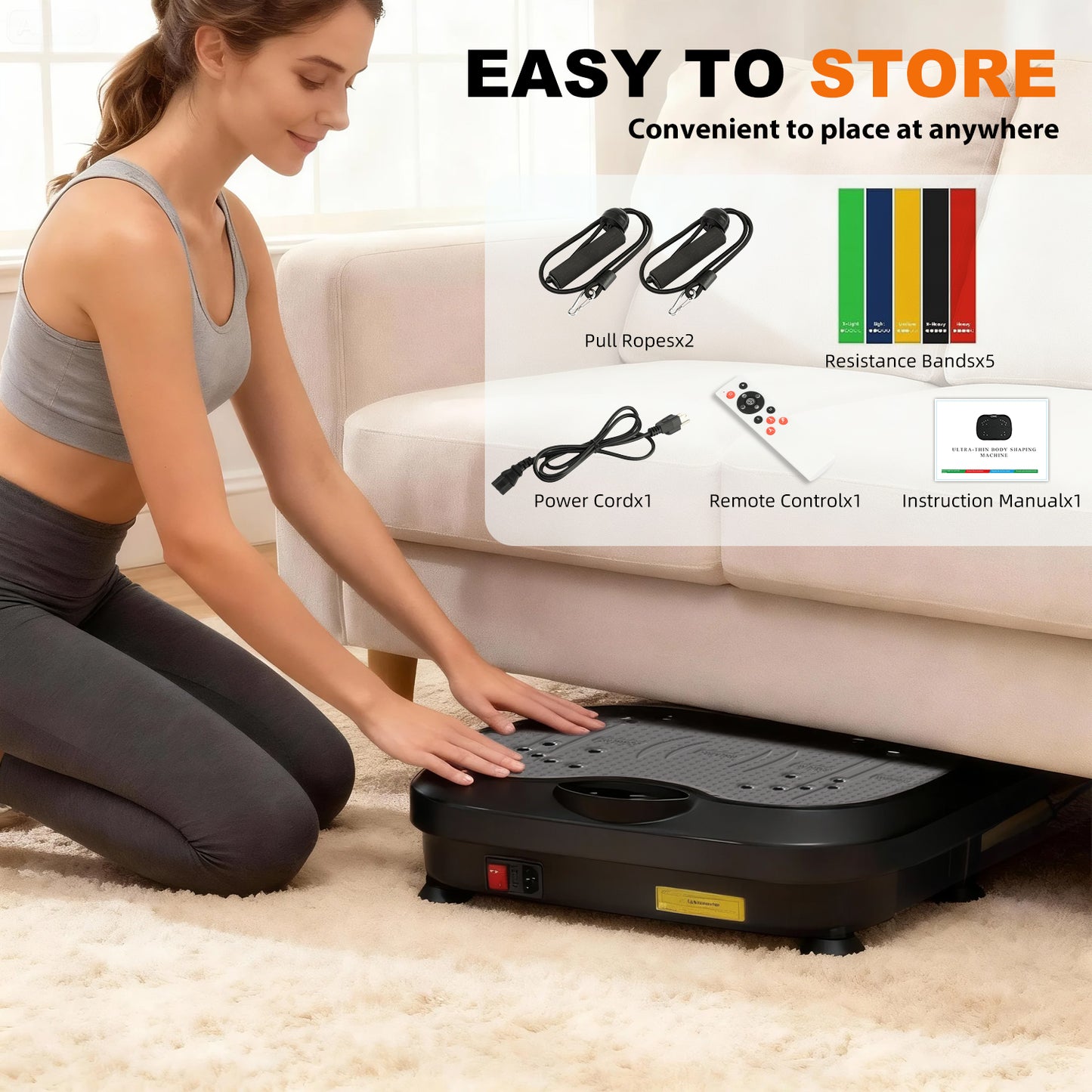 Vibration Plate Exercise Machine, DOMNIU Whole Body Vibration Plate for Weight Loss Lymphatic Drainage, Home Workout Vibrating Muscle Toner with 2 Resistance Bands, Black