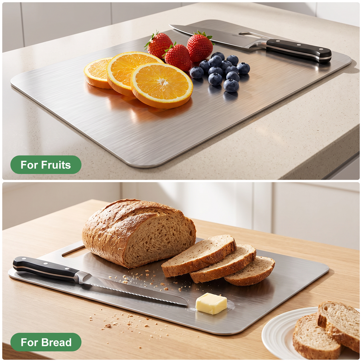 Wynra 3 Piece Stainless Steel Cutting Board Set, Non-Toxic Double-Sided Cutting Board for Kitchen, Durable Metal Cutting Board for Meat, Vegetables, Fruits & Bread, Dishwasher Safe