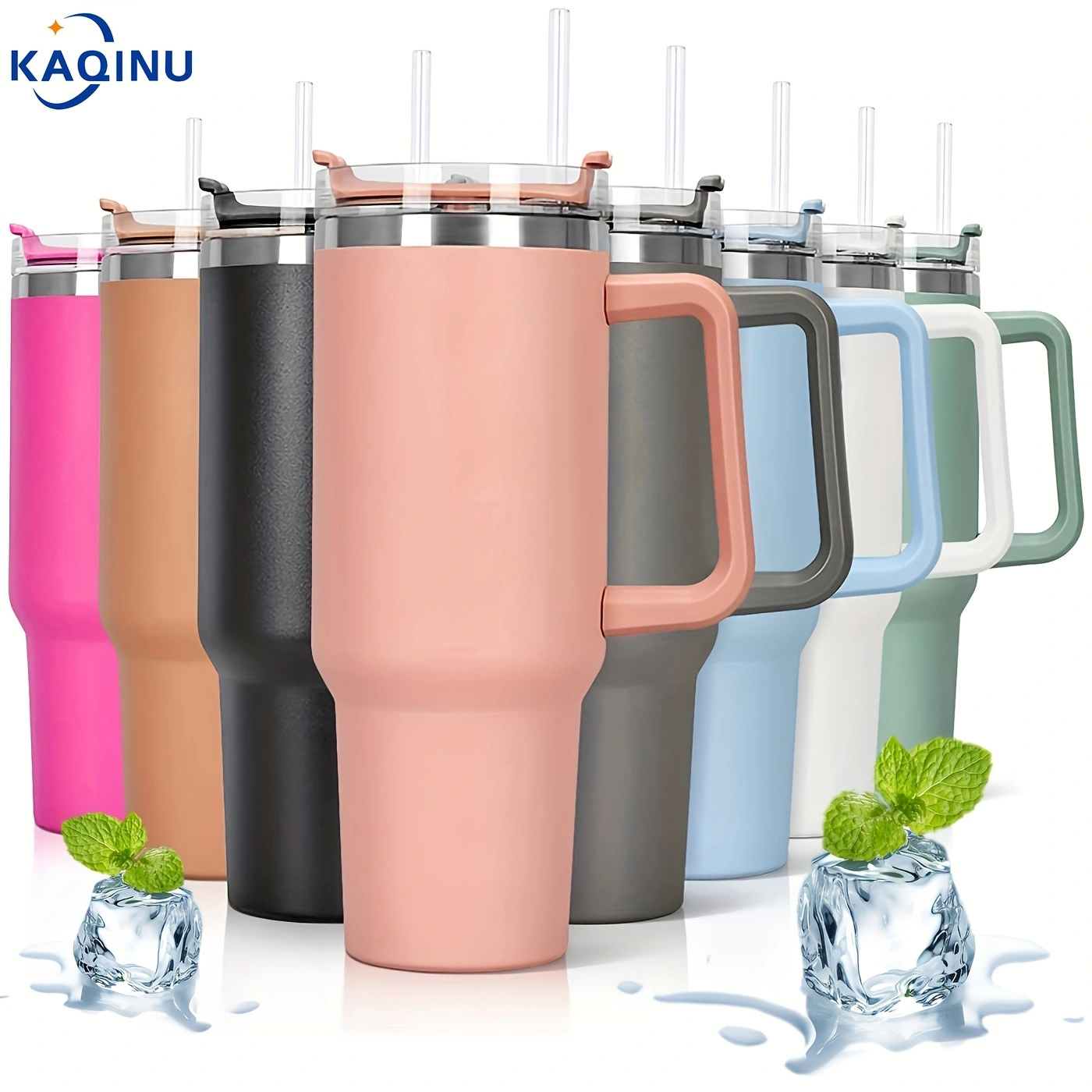 Kaqinu 40 oz Tumbler with Handle,Stainless Steel Insulated Insulated Travel Mug with Lids and Straw