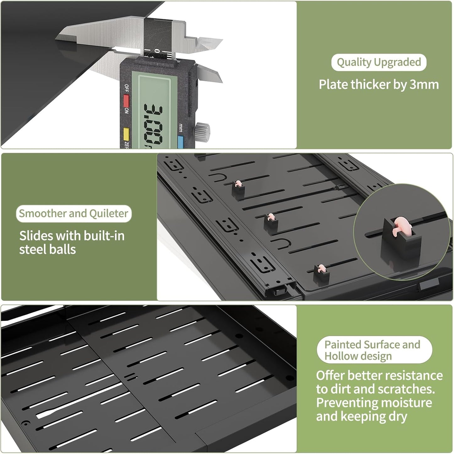 2 Pcs Pull Out Cabinet Organizers Expandable (11.6''-17.5''), Plastic Slide Out Drawers for Kitchen, Bathroom, Pantry, Under Sink, Pull Out Drawers Fixed with Adhesive Nano Film (Black)