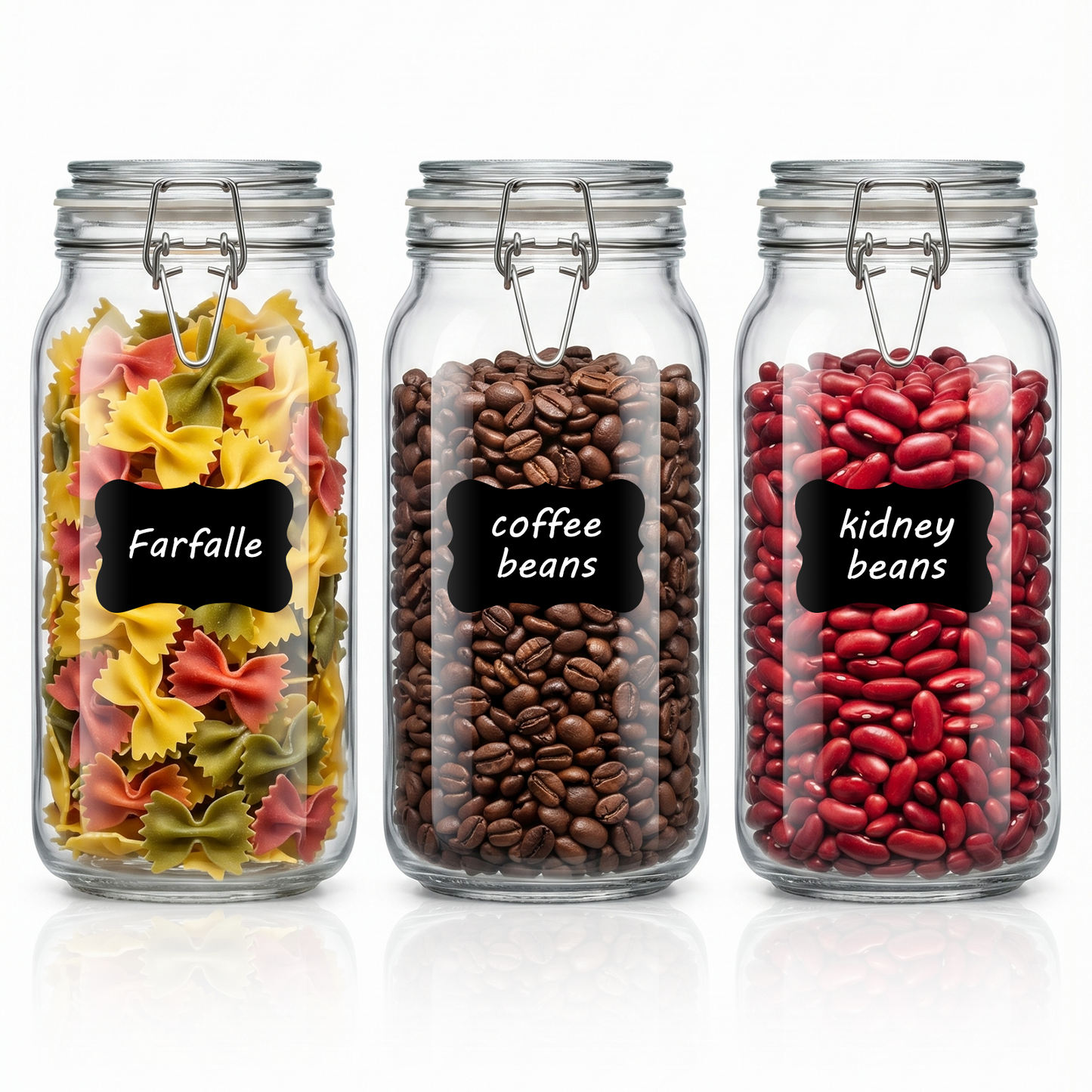 3 Pcs Airtight Glass Jars with Lids, TAIMASI 0.6 Gallon Glass Food Storage Canister with Wire Clip Fastening, Square Mason Jars with Labels & Pen for Flour, Cereal, Pasta, Bean