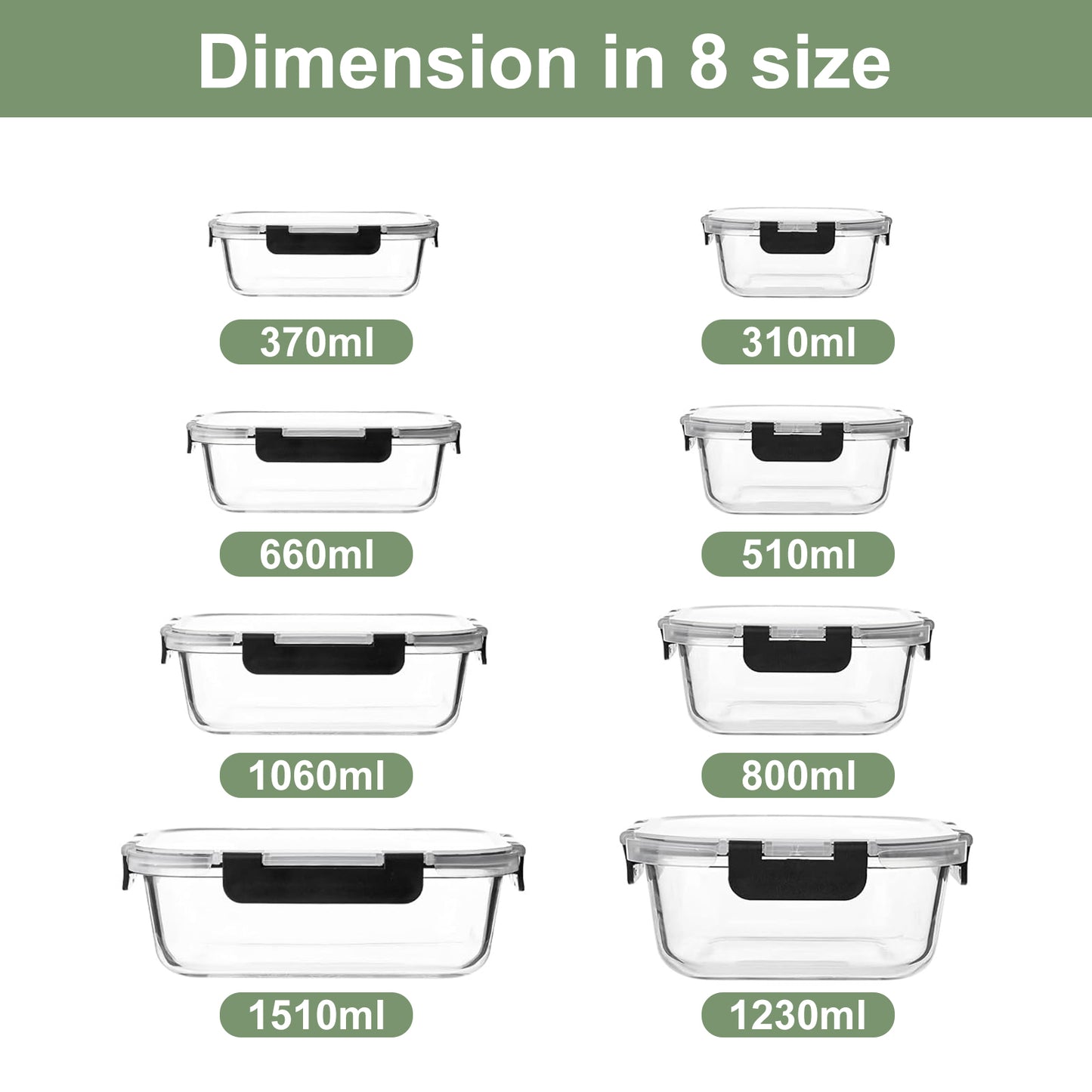 TAIMASI 16 Pack Borosilicate Glass Food Storage Containers with Lids, Airtight Leak Proof Snap Lock Glass Meal Prep Containers, Microwave Oven Freezer Dishwasher Safe, BPA Free Kitchen Storage Set