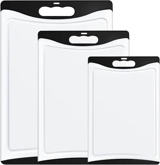 Cutting Boards for Kitchen, Plastic Cutting Board Set of 3, Dishwasher Safe Cutting Boards w/Juice Grooves for Meat, Veggies, Easy Grip Handle, Serveware Accessories