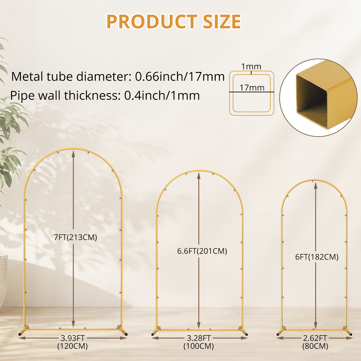 Mibote Metal Arch Backdrop Stand,7.2FT+6.6FT+6FT Gold Wedding Arch Backdrop Stand Set of 3 for Wedding Birthday Party Decor