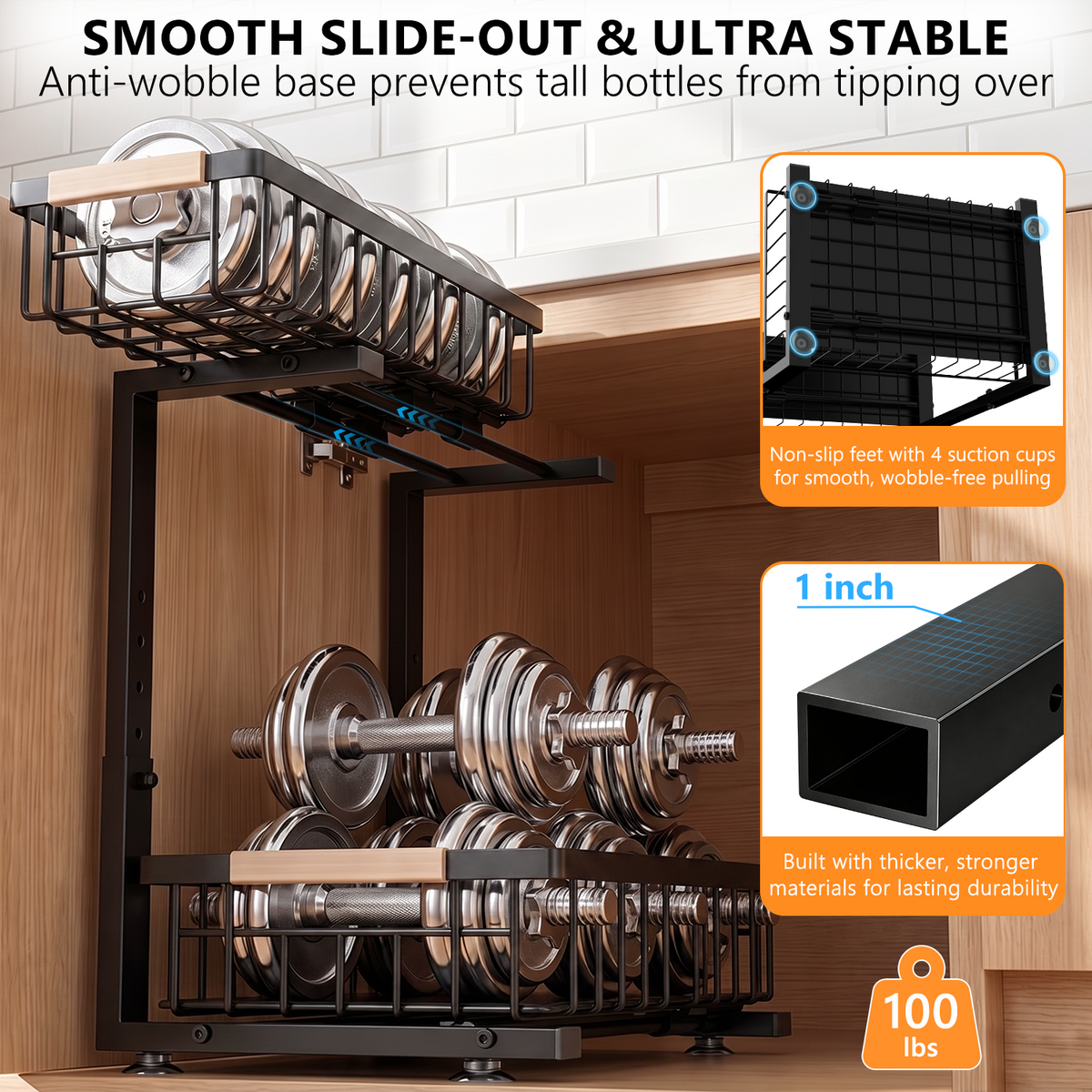TAIMASI 2 Pack Under Sink Organizers and Storage, 2-Tier Pull Out Cabinet Organizer with Sliding Drawer, Adjustable Height Metal Bathroom Sink Organizer for Kitchen Pantry Closet, Black