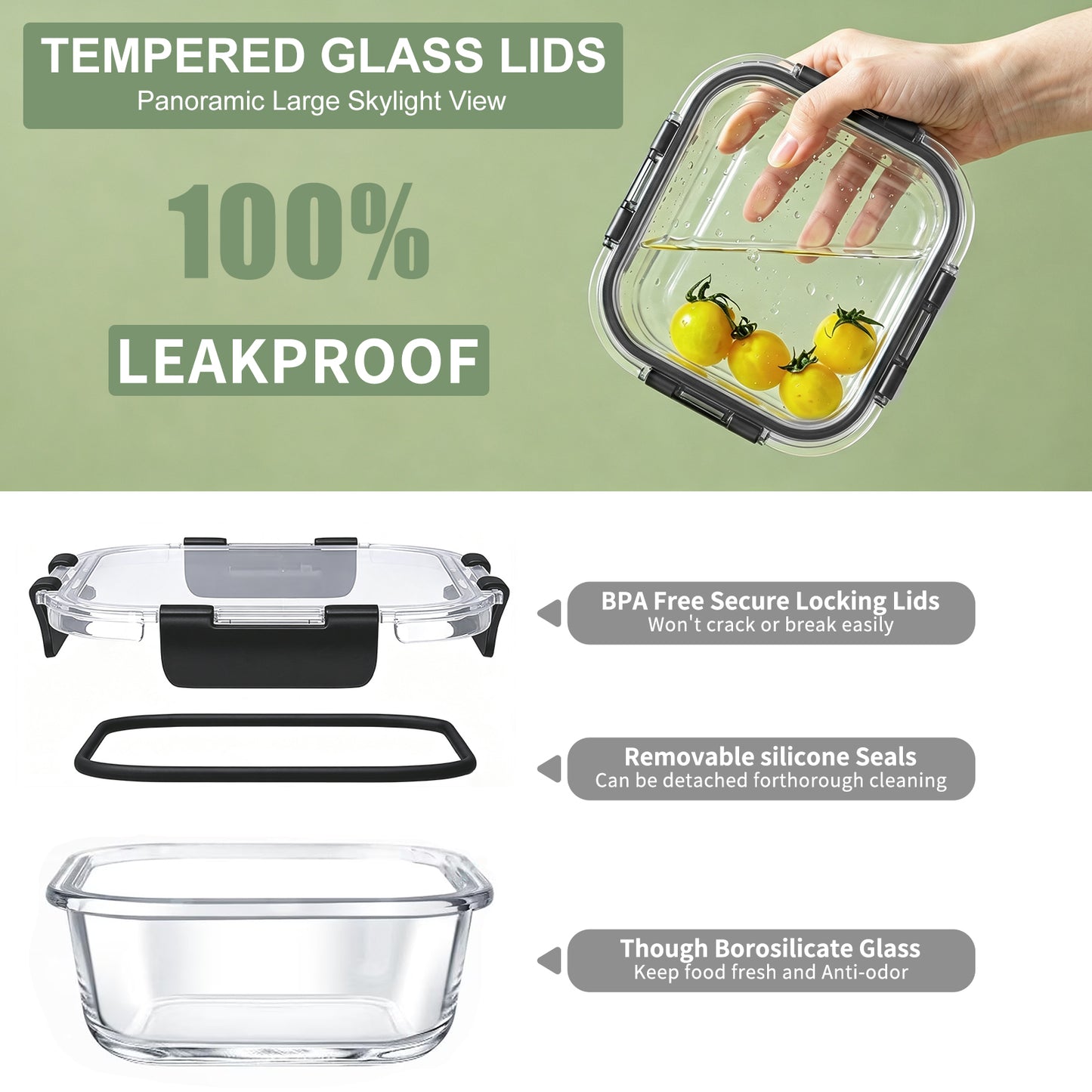 TAIMASI 16 Pack Borosilicate Glass Food Storage Containers with Lids, Airtight Leak Proof Snap Lock Glass Meal Prep Containers, Microwave Oven Freezer Dishwasher Safe, BPA Free Kitchen Storage Set