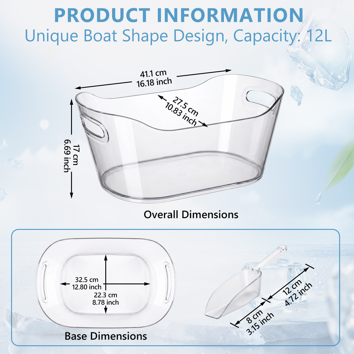 12L Plastic Ice Bucket for Parties with Scoop, TAIMASI 2 Packs BPA Free Large Capacity Drop-Resistant Beverage Tub for Wine, Beer, Juice, Portable Cooler for Outdoor Cocktail Mimosa & Soda Bar (Copy)