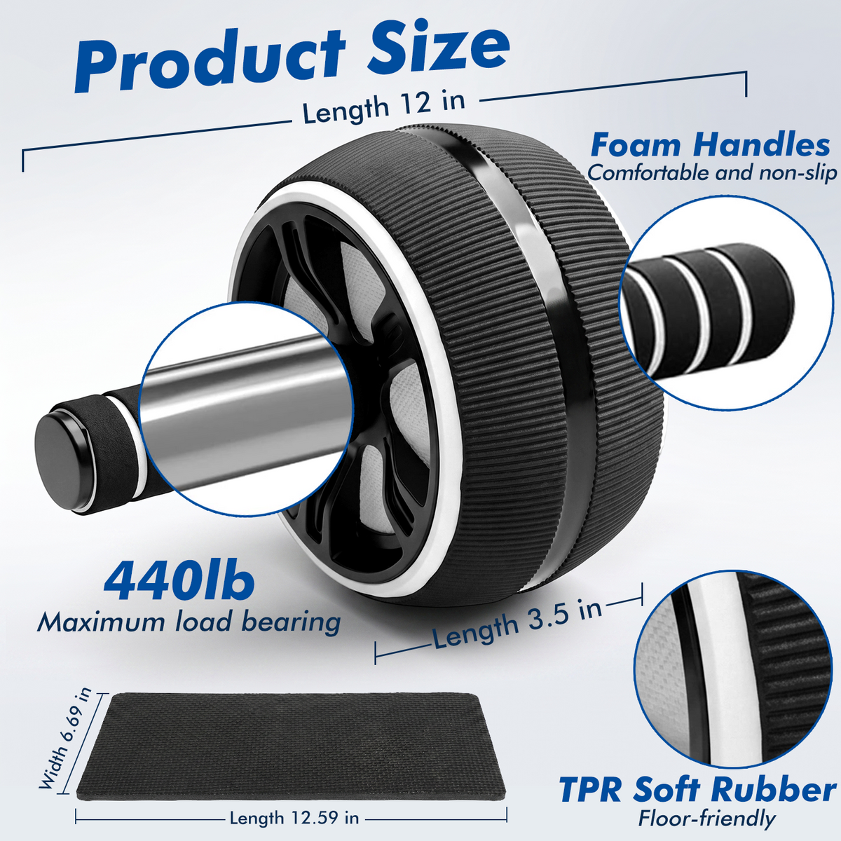 Mibote Ab Roller Wheel, 10-in-1 Abdominal Exercise Kit with Knee Pad and Push up Bars, Core Workout Equipment for Home Gym