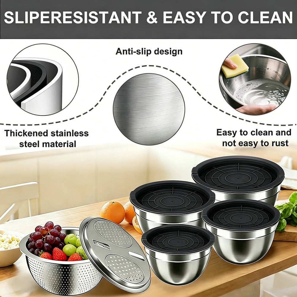 Mixing Bowls with Airtight Lids Set, TAIMASI 30 PCS Stainless Steel Mixing Bowl Set w Colander & Grater, Kitchen Serving Gadgets and Tools