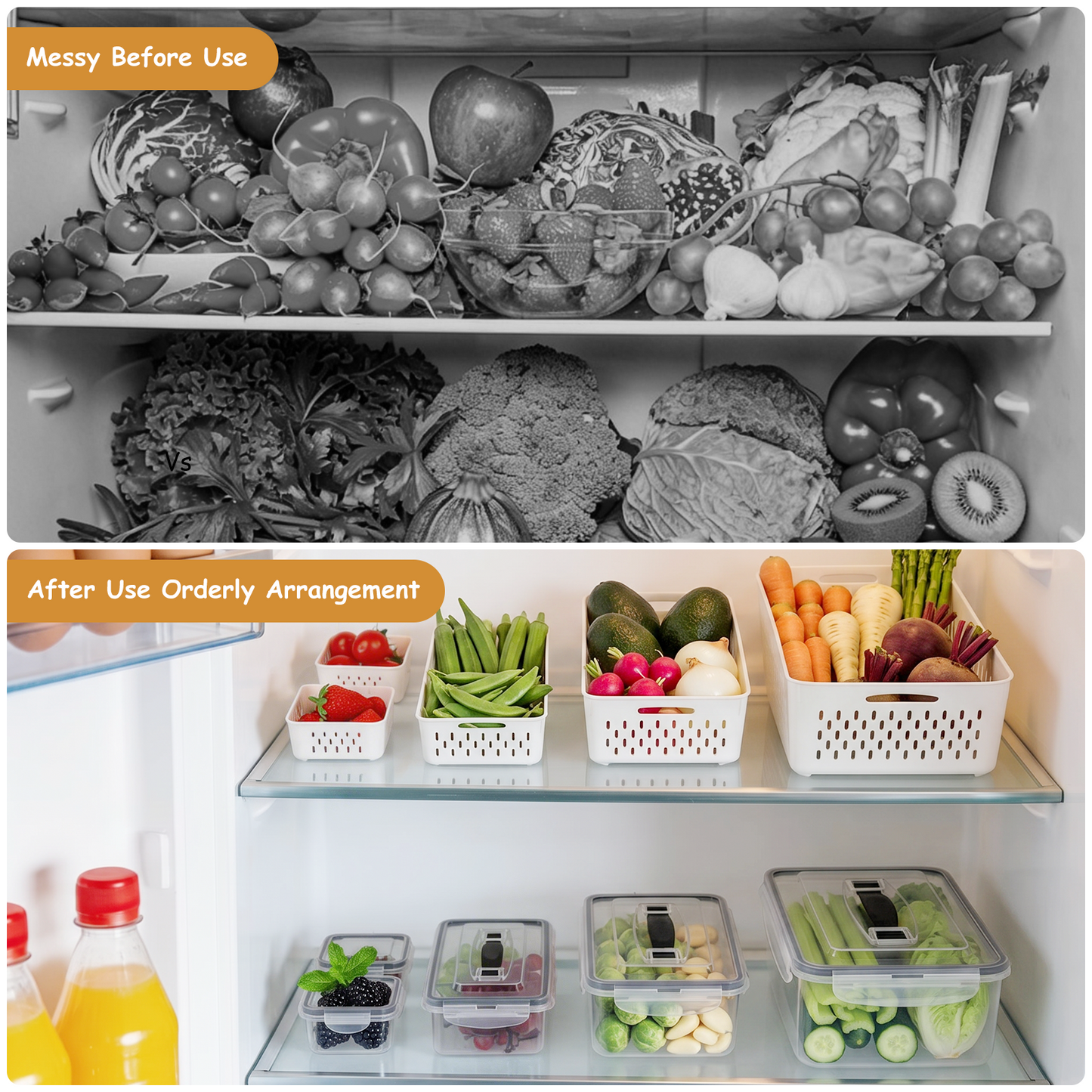 5 Pack Fruit Storage Containers for Fridge with Removable Colander & Handle Lid, Refrigerator Organizers and Storage, 5-in-1 Leakproof Organizer for Salad, Berries, Vegetables & Meat, Dishwasher Safe