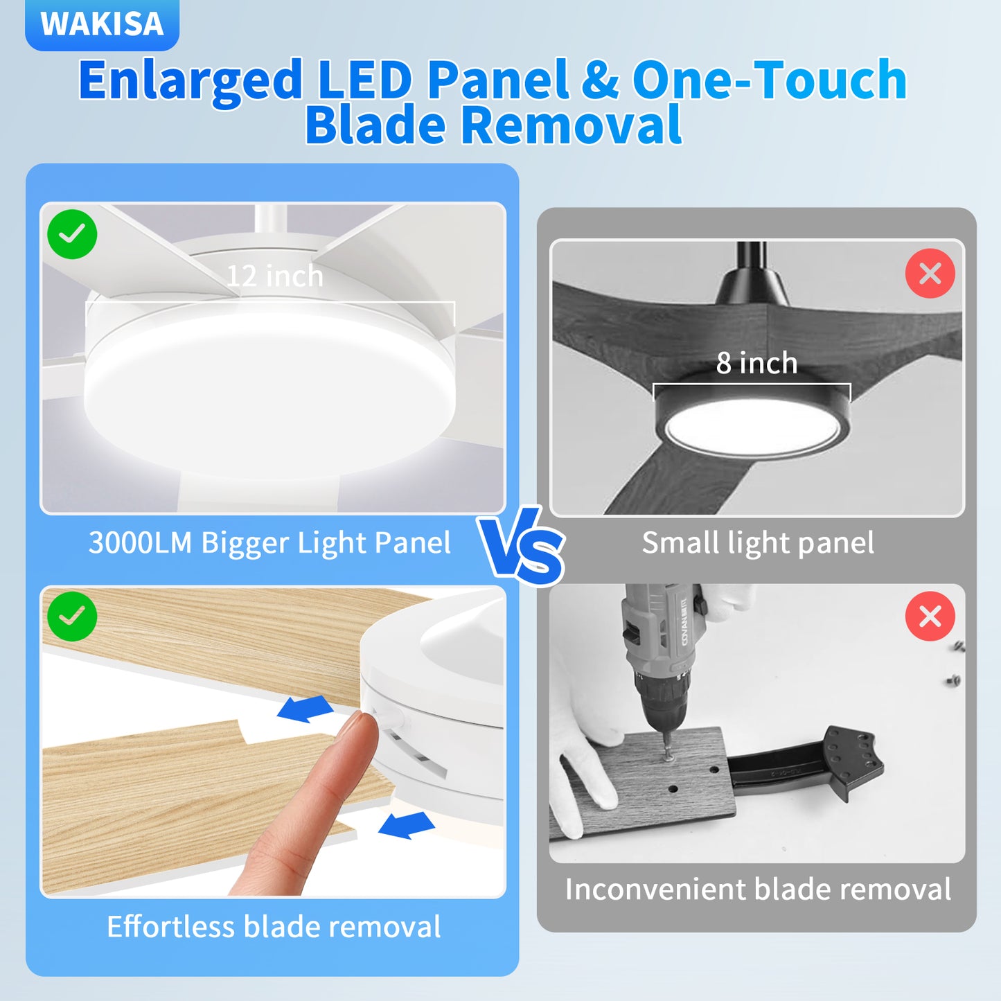 Kaqinu Ceiling Fans with Lights and Remote & App Control,45 inch Modern Ceiling Fans,6 Speeds 3 Colors for Indoor