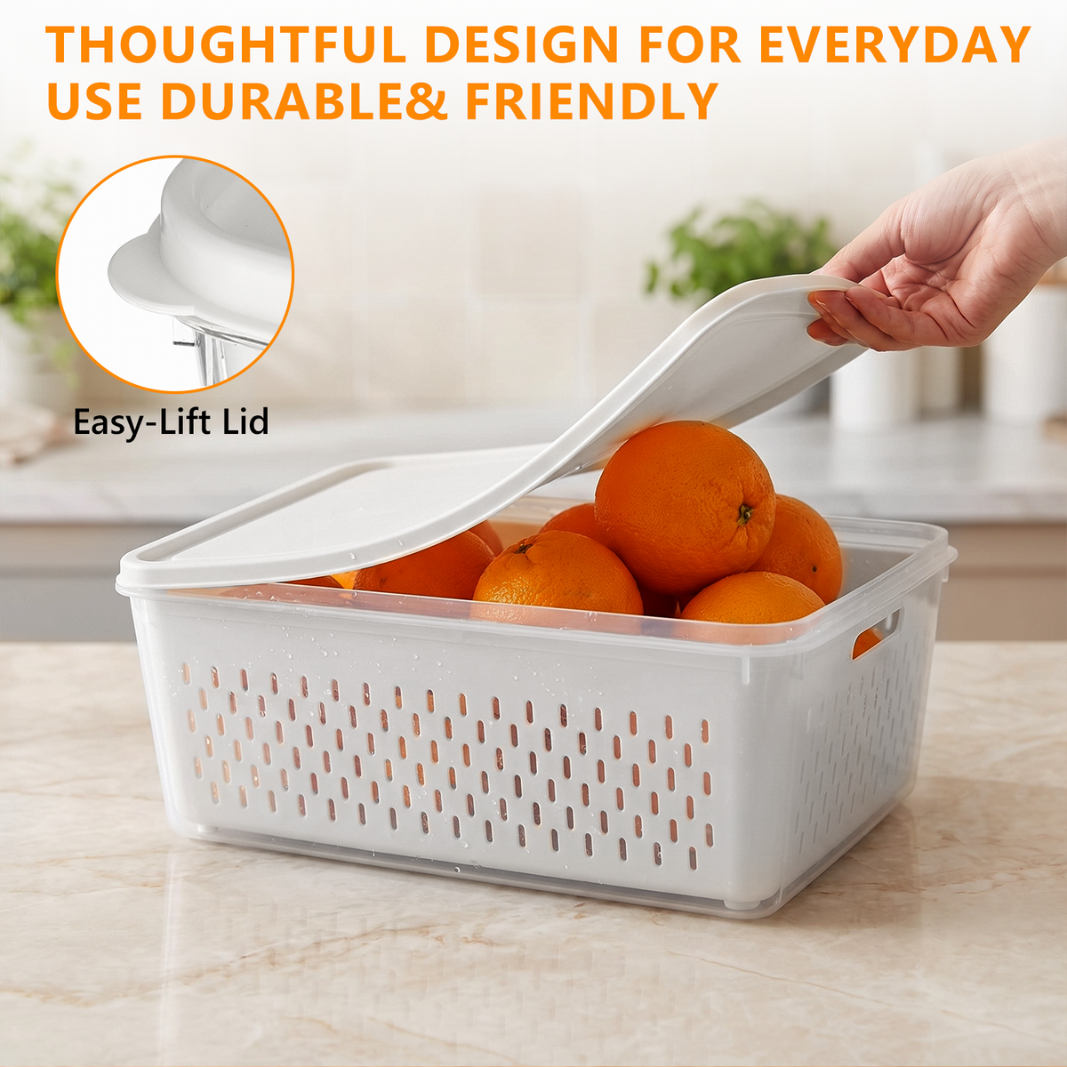 Wynra 4 Pack Fruit Storage Container for Fridge with Airtight Lids & Removable Colander, BPA-Free Plastic Fridge Organizer Bins Produce Saver for Salad Berry Vegetables Meat Keeper Fresh