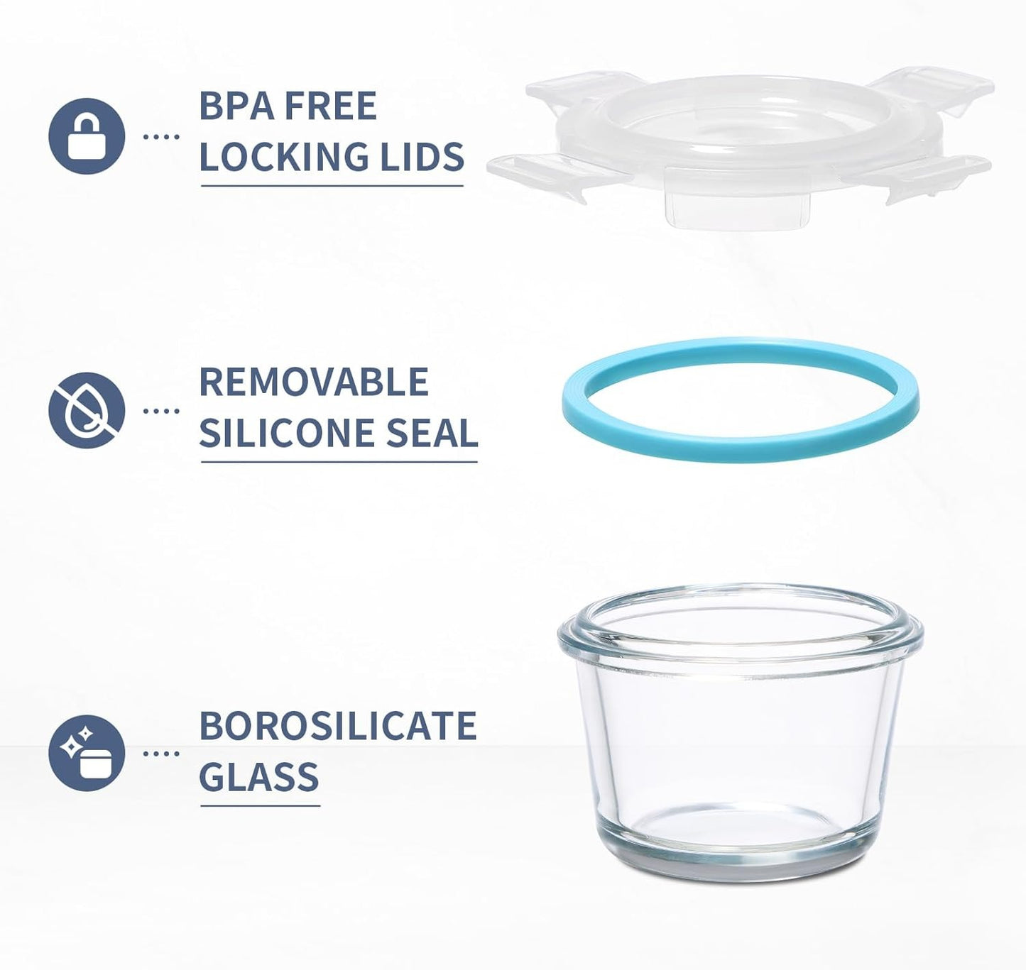 12 Pcs Small Glass Food Storage Containers with Lids Set, 5oz Airtight Meal Prep Containers Lunch Box (6 Containers & 6 Lids) for Fruit, Snack, Blue