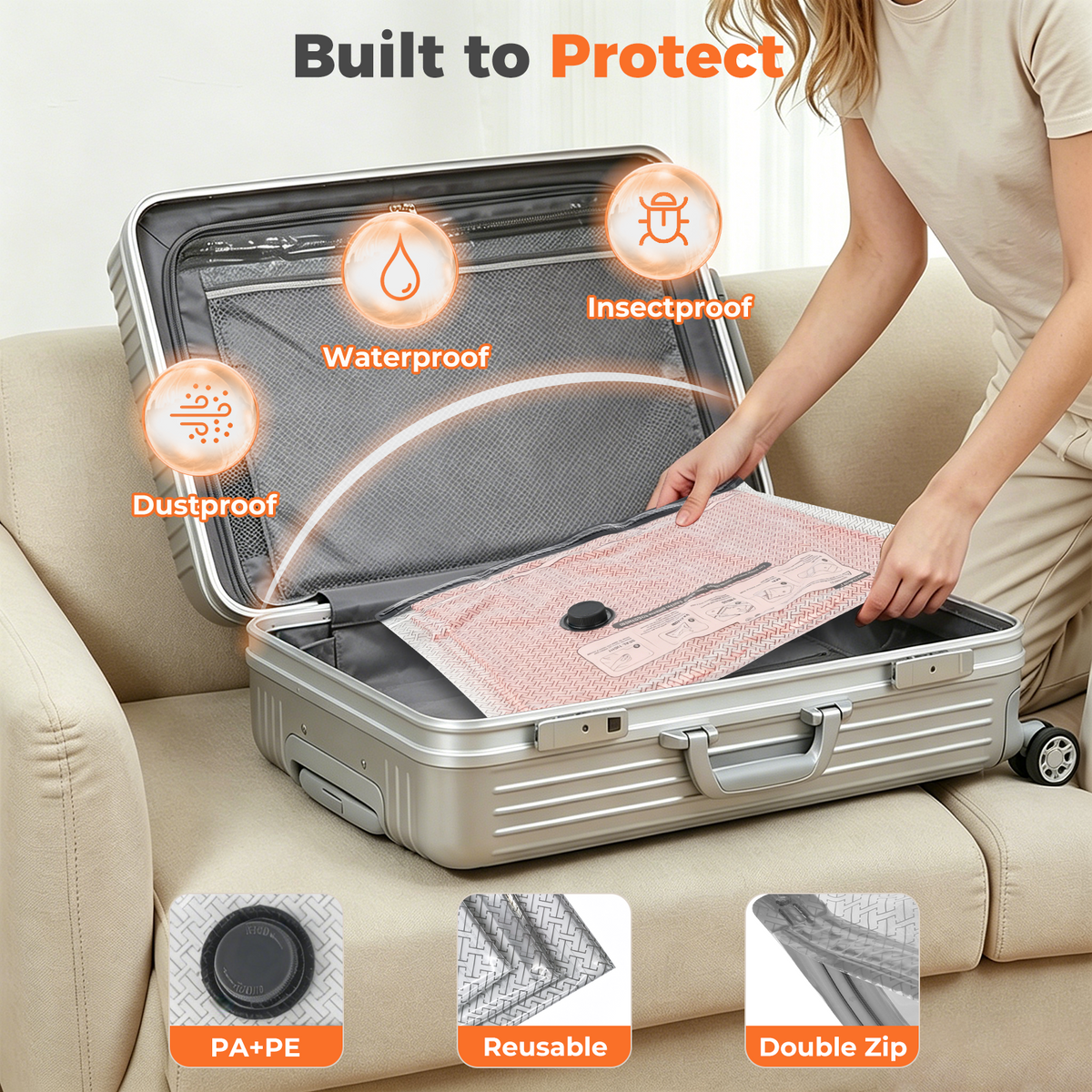 Mibote Vacuum Bags for Travel with Rechargeable Pump, 15 Combo Space Saver Compression Packing Seal Storage for Clothes Luggage