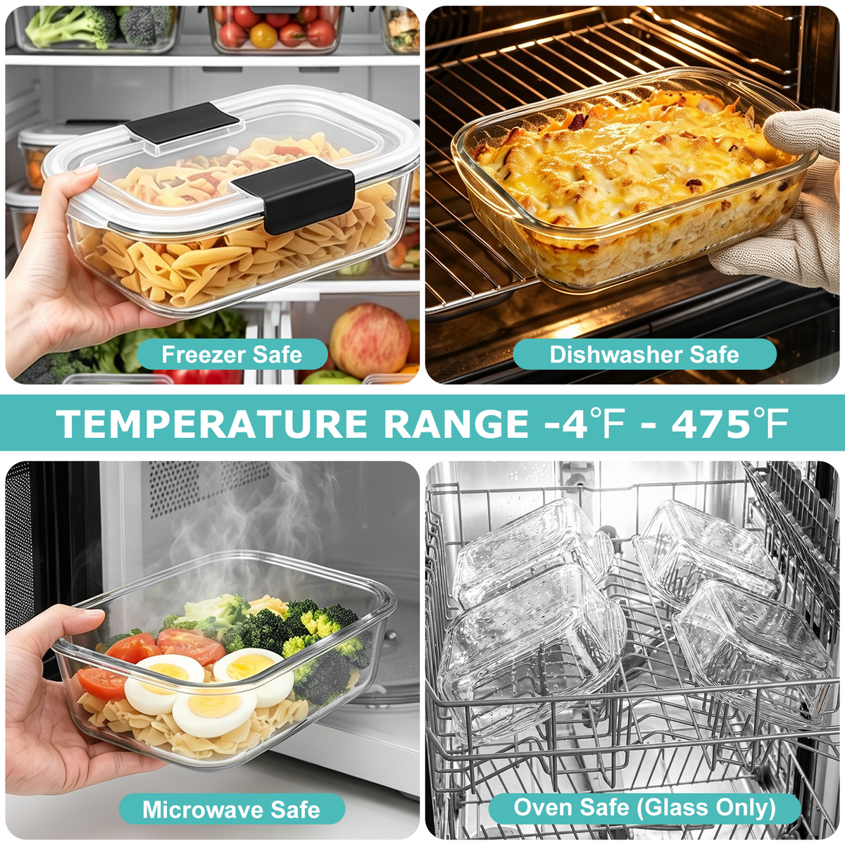 20 Pcs Glass Food Storage Containers with Lids, Glass Meal Prep Container Sets with Snap Airtight Lids, Meal Prep Containers with Sauce Cups, Microwave, Oven, Freezer & Dishwasher Safe, Leak-Proof