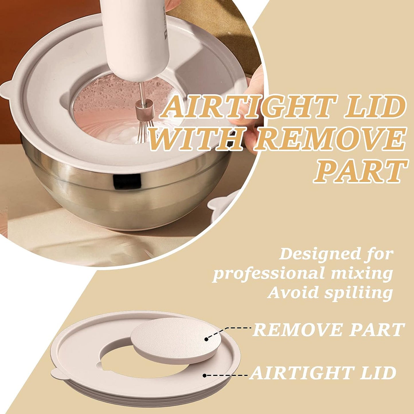 Mixing Bowls with Airtight Lids, AOKIWO 32Pcs Stainless Steel Nesting Non-Slip Bottoms Mixing Serving Bowls Set wtih 3 Grater & Tools Gadgets, 7/4/2.5/2/1.5/1QT Metal Salad Bowls for Serving Preppi