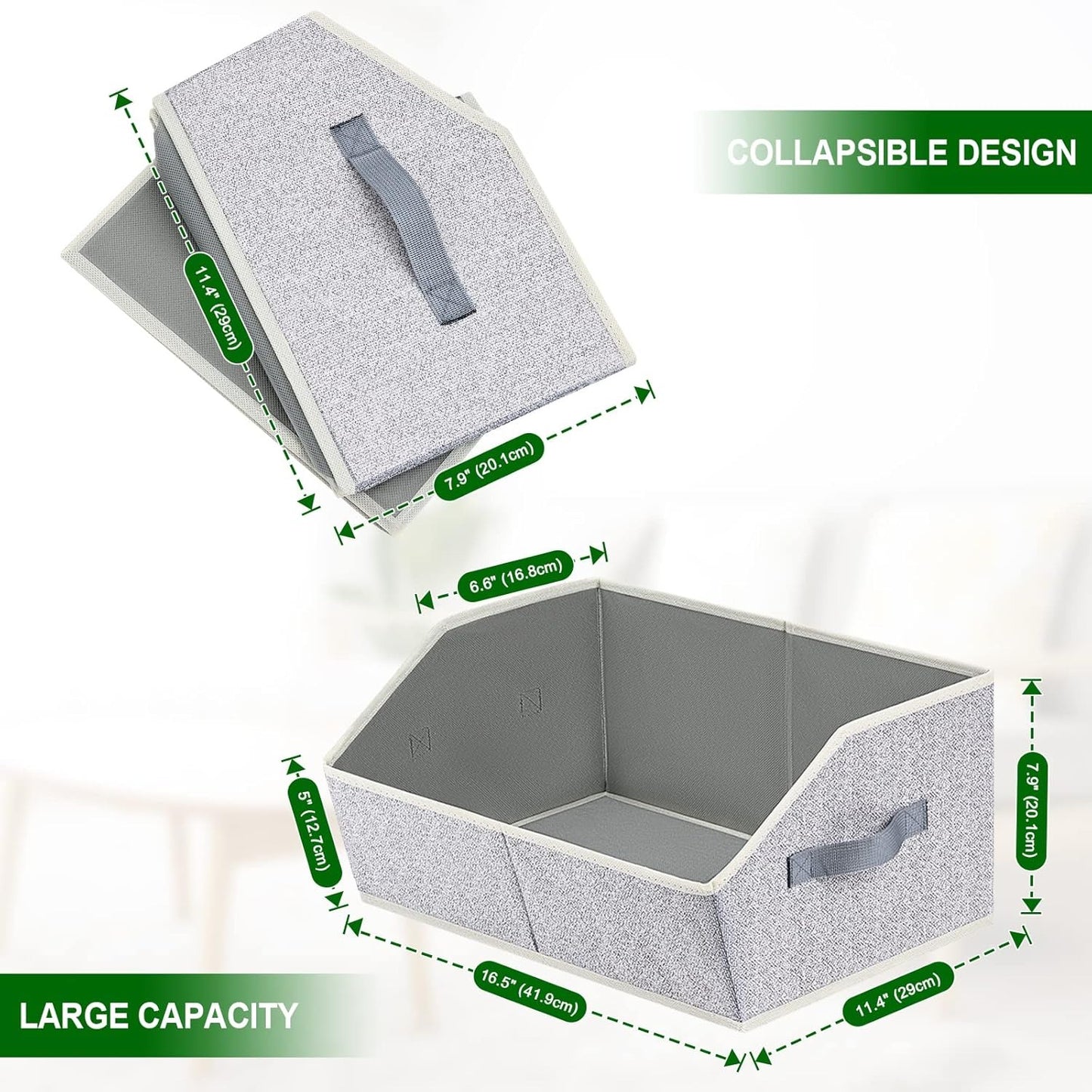 6 Pack Closet Organizers Bins, Large Trapezoid Closet Shelf Organizer with Handles, Fabric Storage Bins, Collapsible Storage Cubes for Clothes, Towels - Light Gray