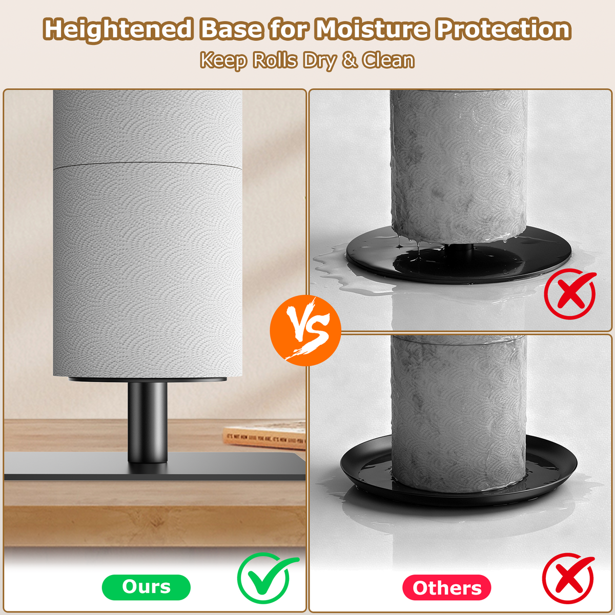 Mibote Toilet Paper Holder Free Standing with Storage Shelf, Metal Bathroom Tissue Holder for 4 Rolls, Matte Black