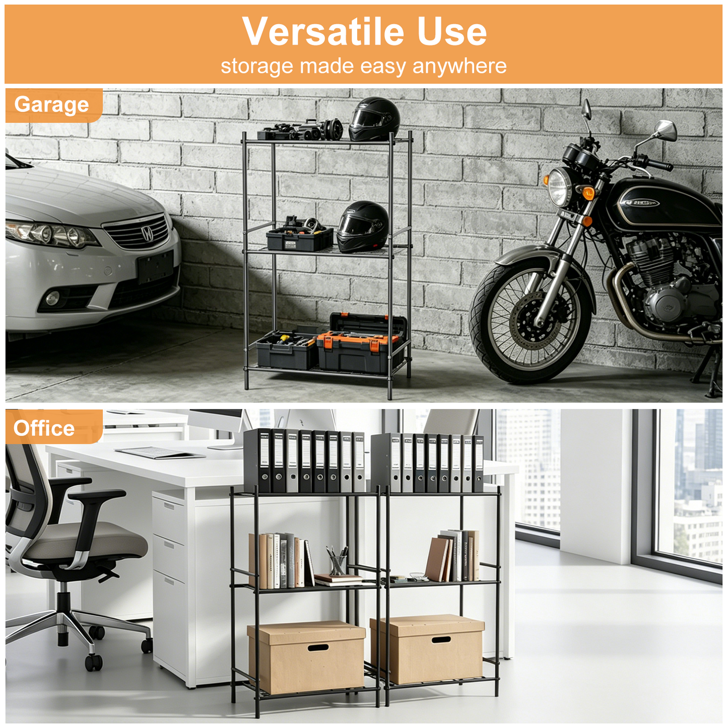 3-Shelf Steel Wire Rack Storage Shelving Organizer, Sturdy Garage Metal Rack, Tiny Versatility Storage Shelves for Kitchen, Pantry, Under Desk, 15.94" L x 10.03" W x 26.77" H, Black