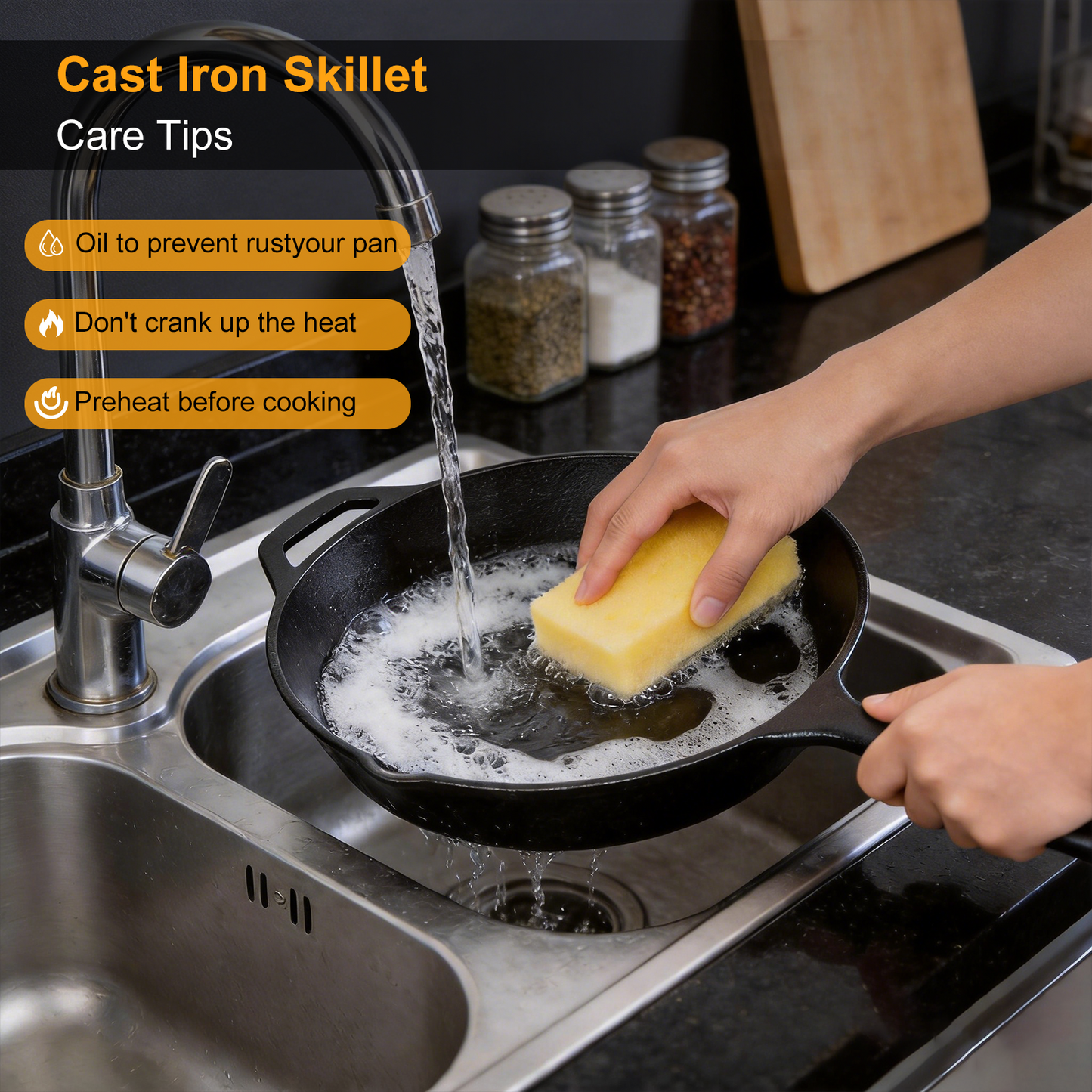 Cast Iron Skillet, TAIMASI 10" Pre-Seasoned Frying Pan With Handles, Oven Grill Stovetop Safe Cookware Set for Grilling, Sauteing, Baking