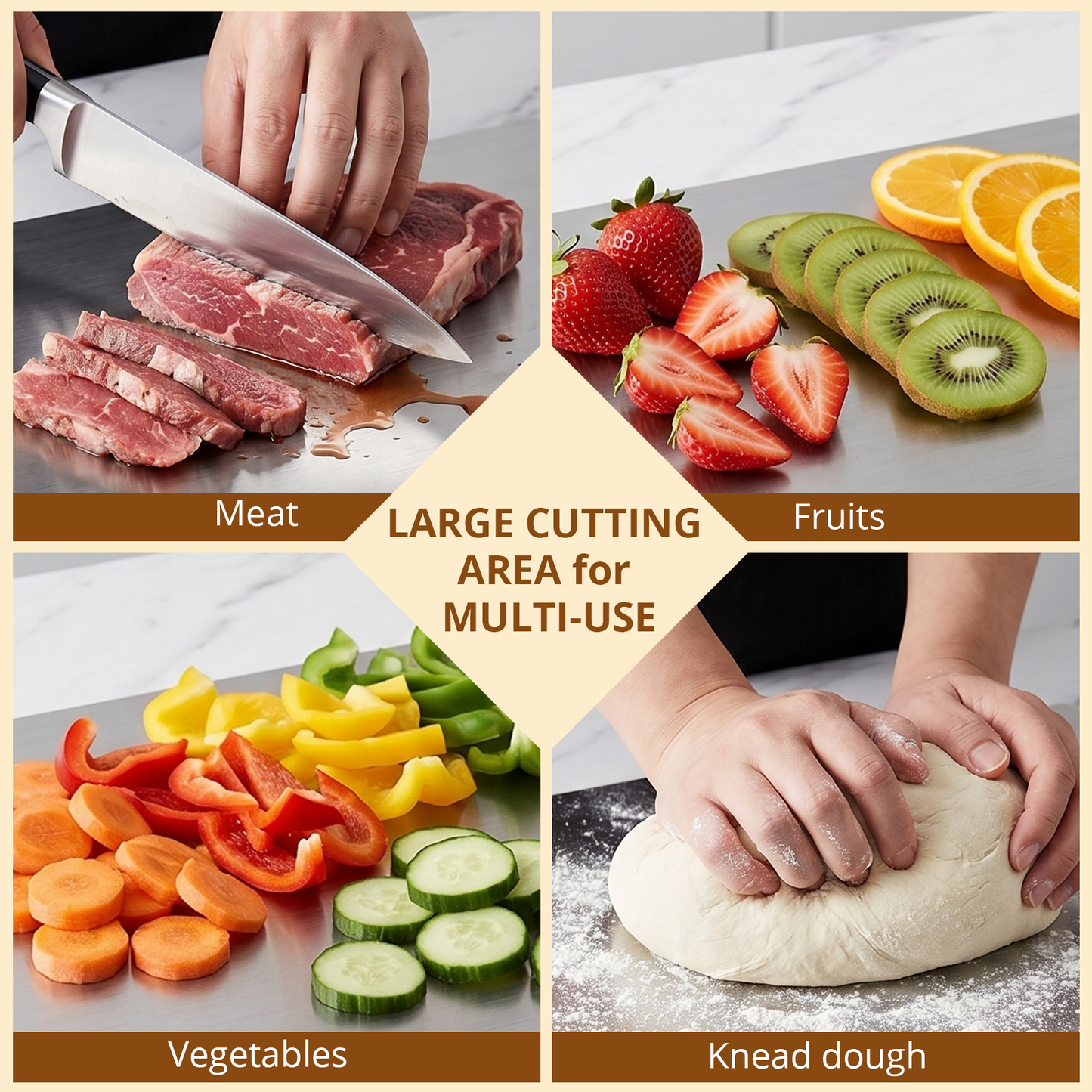 Cutting Boards for Kitchen, AOKIWO Large Stainless Steel Baking Boards with scraper, Suitable for Bread, Meat, Vegetables, (19.7 x 23.6 in)
