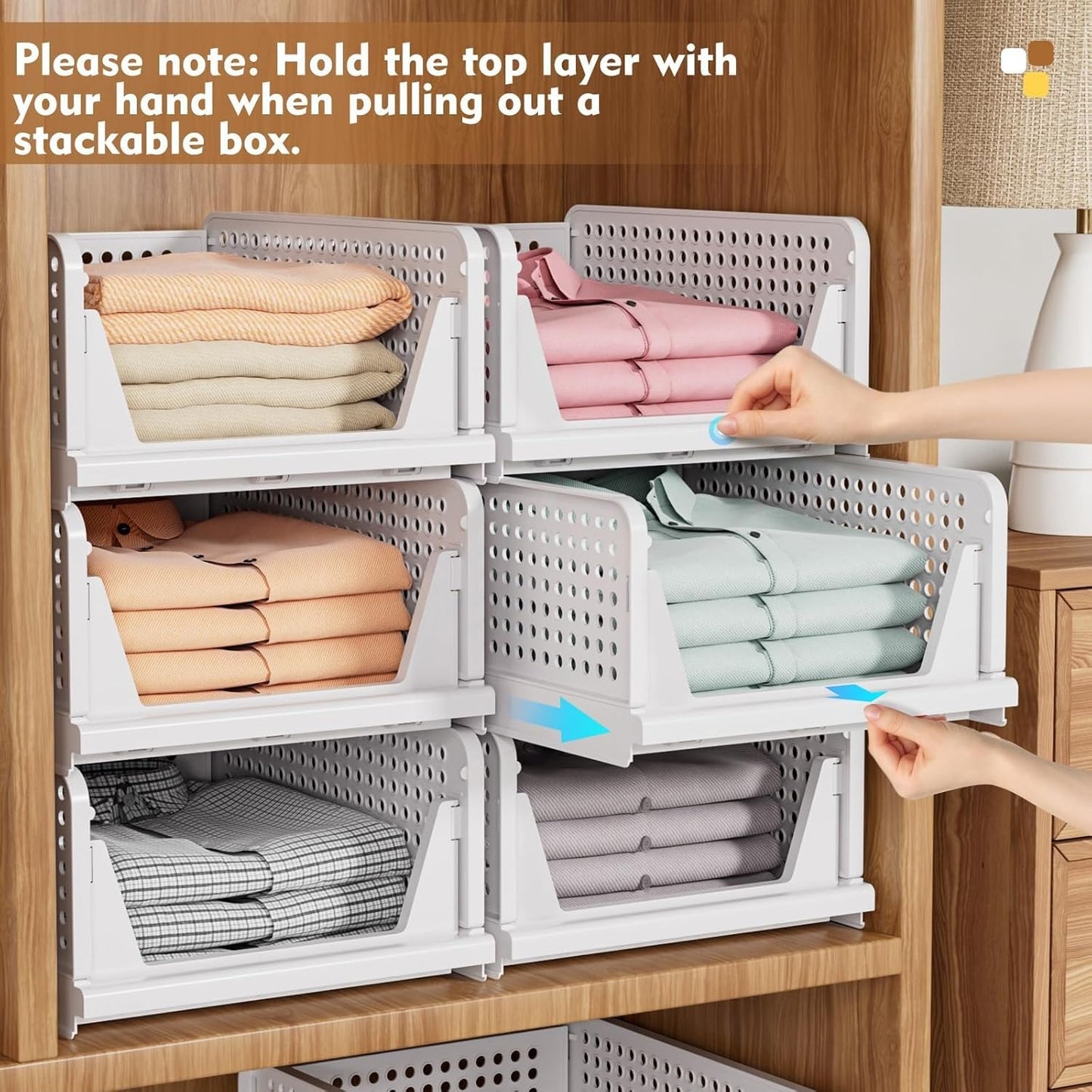 TAIMASI 5 Pack Stackable Closet Storage Basket, Multifunctional Foldable Closet Organizer for Kitchen Bathroom Laundry Room Wardrobe Storage, Space-Saving Clothes Storage Drawer Organizer, White