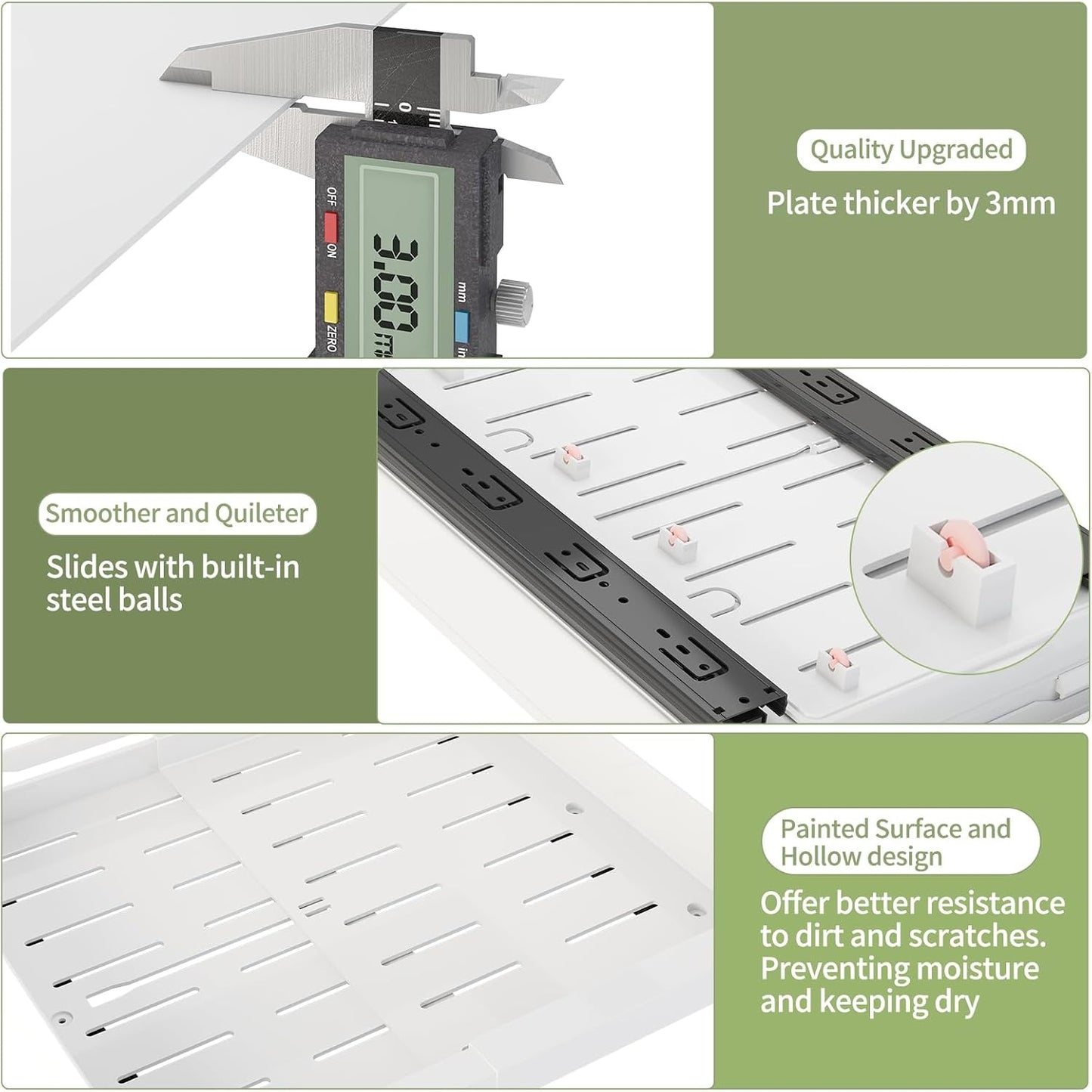 2 Pack Pull Out Cabinet Organizers Expandable (13''-19''), Slide Out Drawers for Kitchen, Bathroom, Pantry, Under Sink Storage, Pull Out Drawers Fixed with Adhesive Nano Film (White)