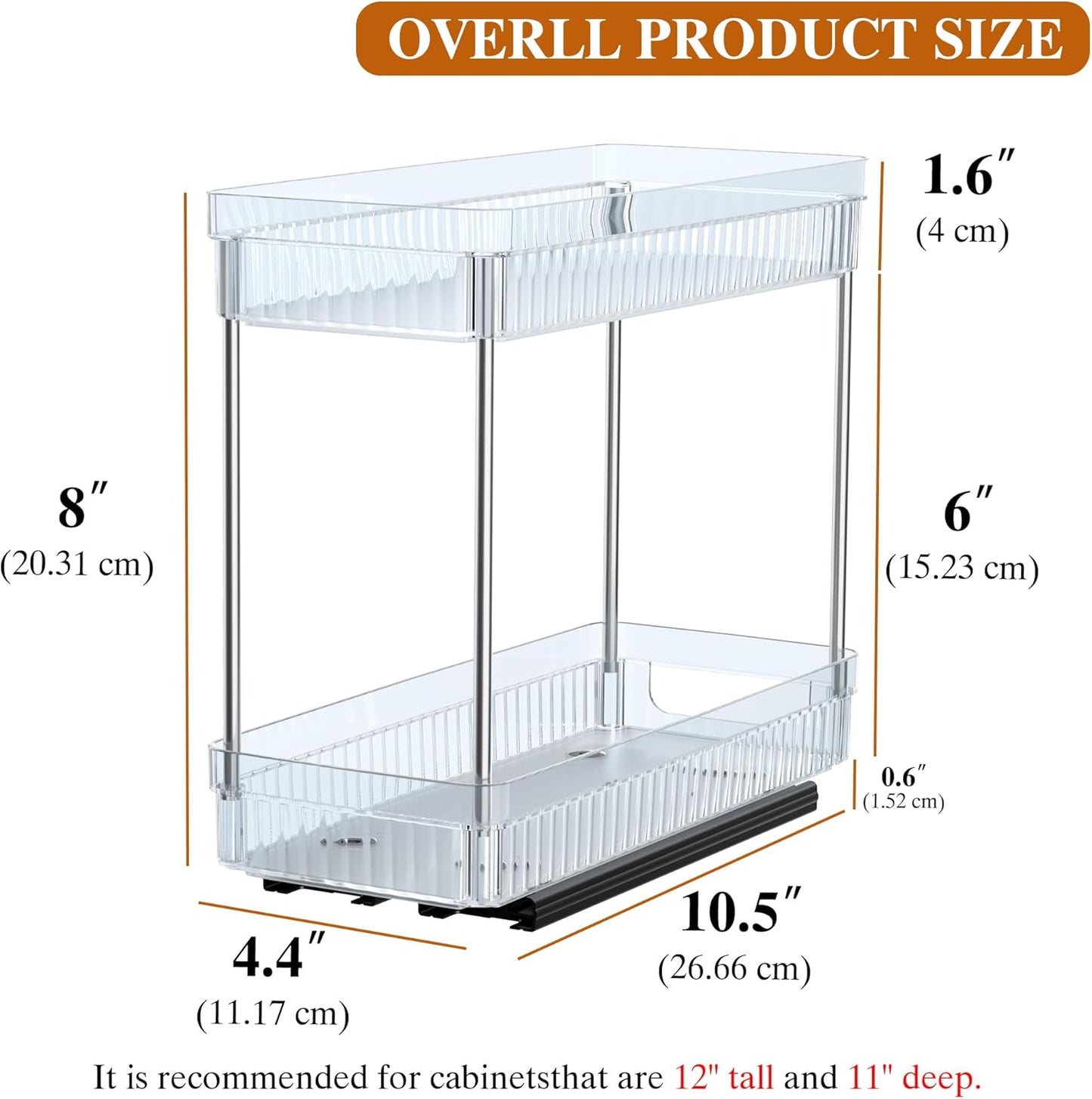 3 Pack Pull Out Spice Rack Organizer for Cabinet, 2 Tier Slide Out Spice Racks Organizer, Spice Cabinet Organizers, Cabinet Size Need:12'' High x 11'' Deep x 5'' Wide, Clear Acrylic