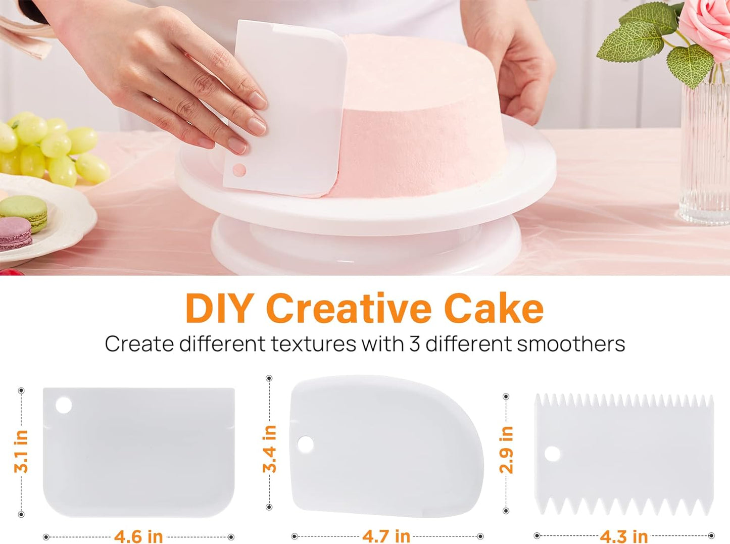 71 PCs Cake Decorating Supplies Kit with Cake Turntable, 12 Numbered Icing Piping Tips, 2 Spatulas, 3 Icing Comb Scraper, 50+2 Piping Bags, and 1 Coupler for Baking