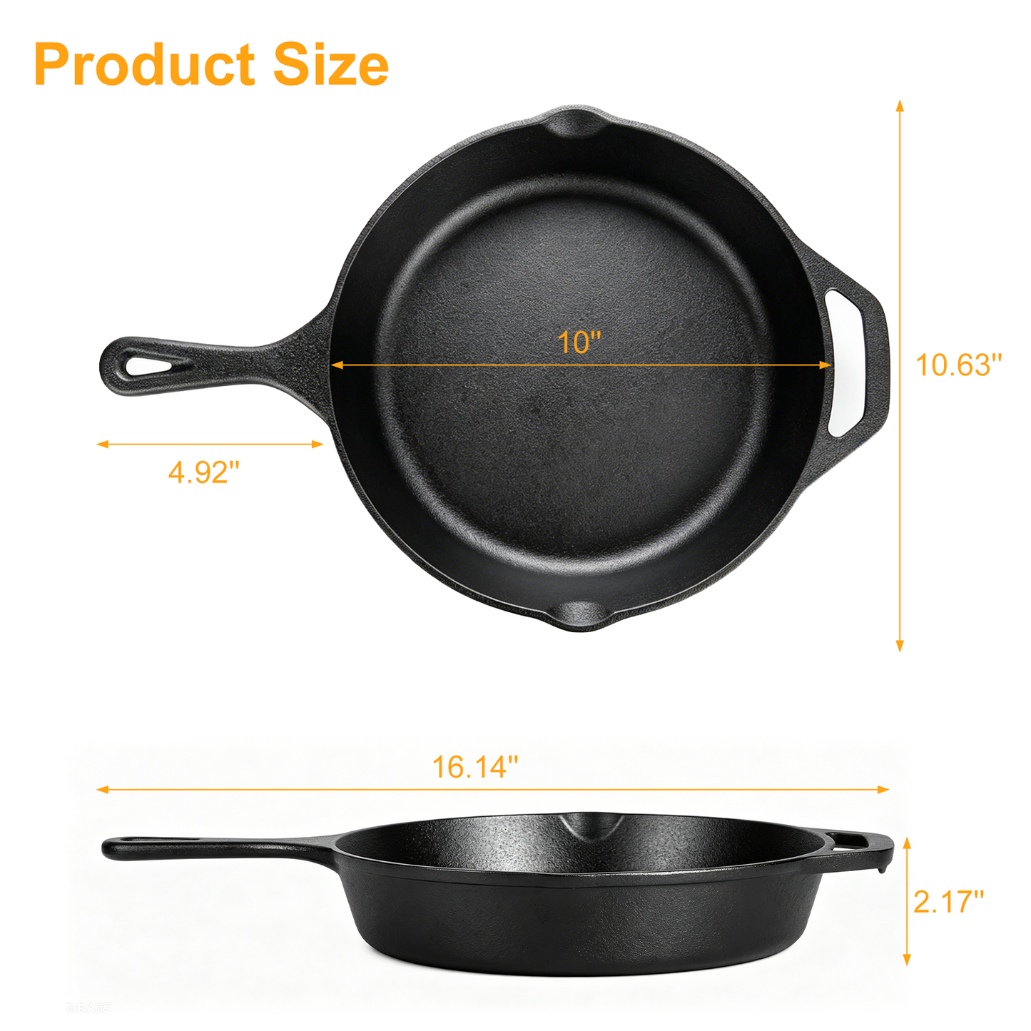 Cast Iron Skillet, TAIMASI 10" Pre-Seasoned Frying Pan With Handles, Oven Grill Stovetop Safe Cookware Set for Grilling, Sauteing, Baking