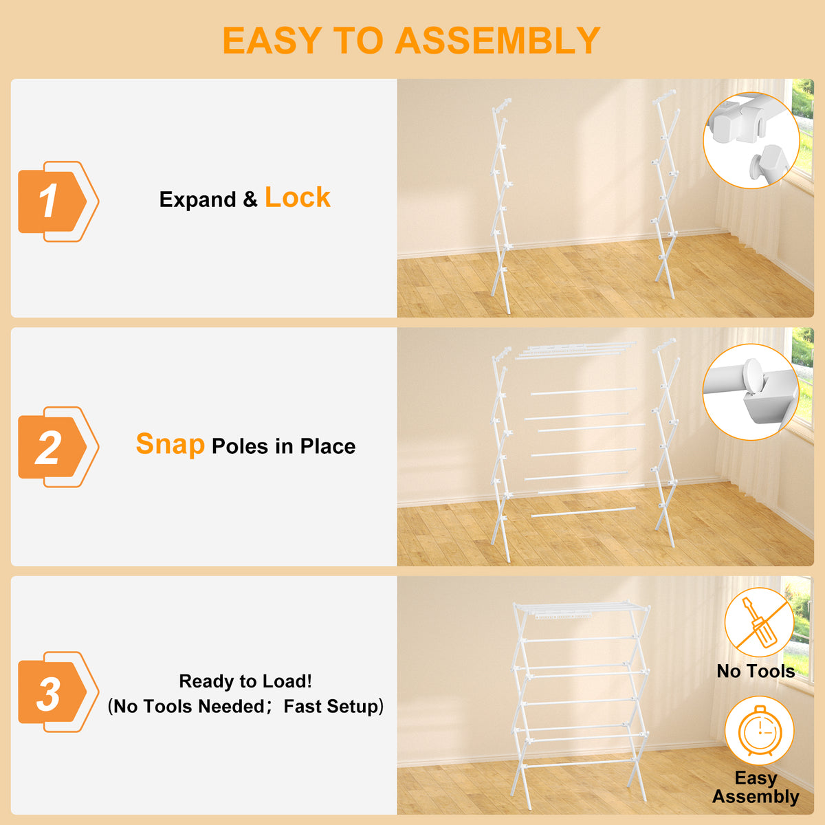 3-Tier Foldable Clothes Drying Rack, Portable Metal Drying Rack Clothing, Collapsible Laundry Drying Rack, Antirust Clothing Rack for Indoor Outdoor Air Drying, 13.4" D x 28.7" W x 45.7" H, White