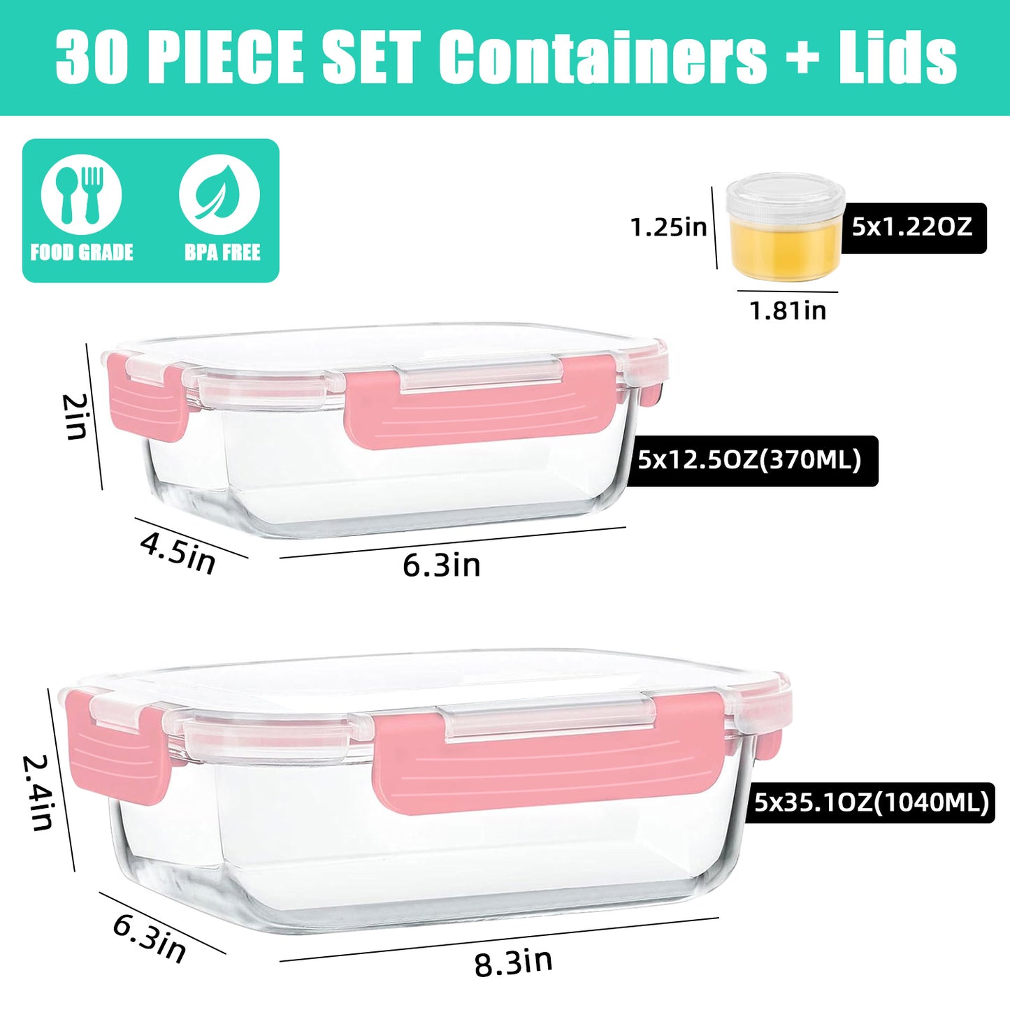 30 Pcs Glass Food Storage Containers with Lids, Glass Airtight Meal Prep Container Set for Lunch, Kitchen Pantry Organizers and Storage, Leak Proof