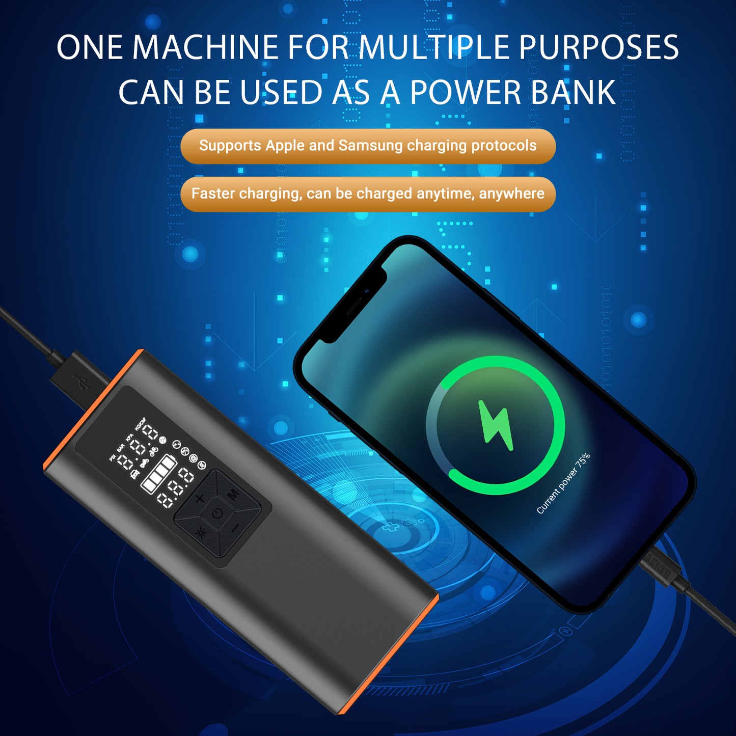 Cordless Tire Inflator Portable - 150 PSI Digital Pressure Gauge & LED Light, for Car Tires with Automatic Shutoff,USB Air Pump,Inflator Pump