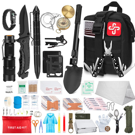238Pcs Emergency Survival Kit and First Aid Kit, Professional Survival Gear Tool with Molle Pouch and Emergency Tent for Earthquake, Outdoor Adventure, Camping, Hiking
