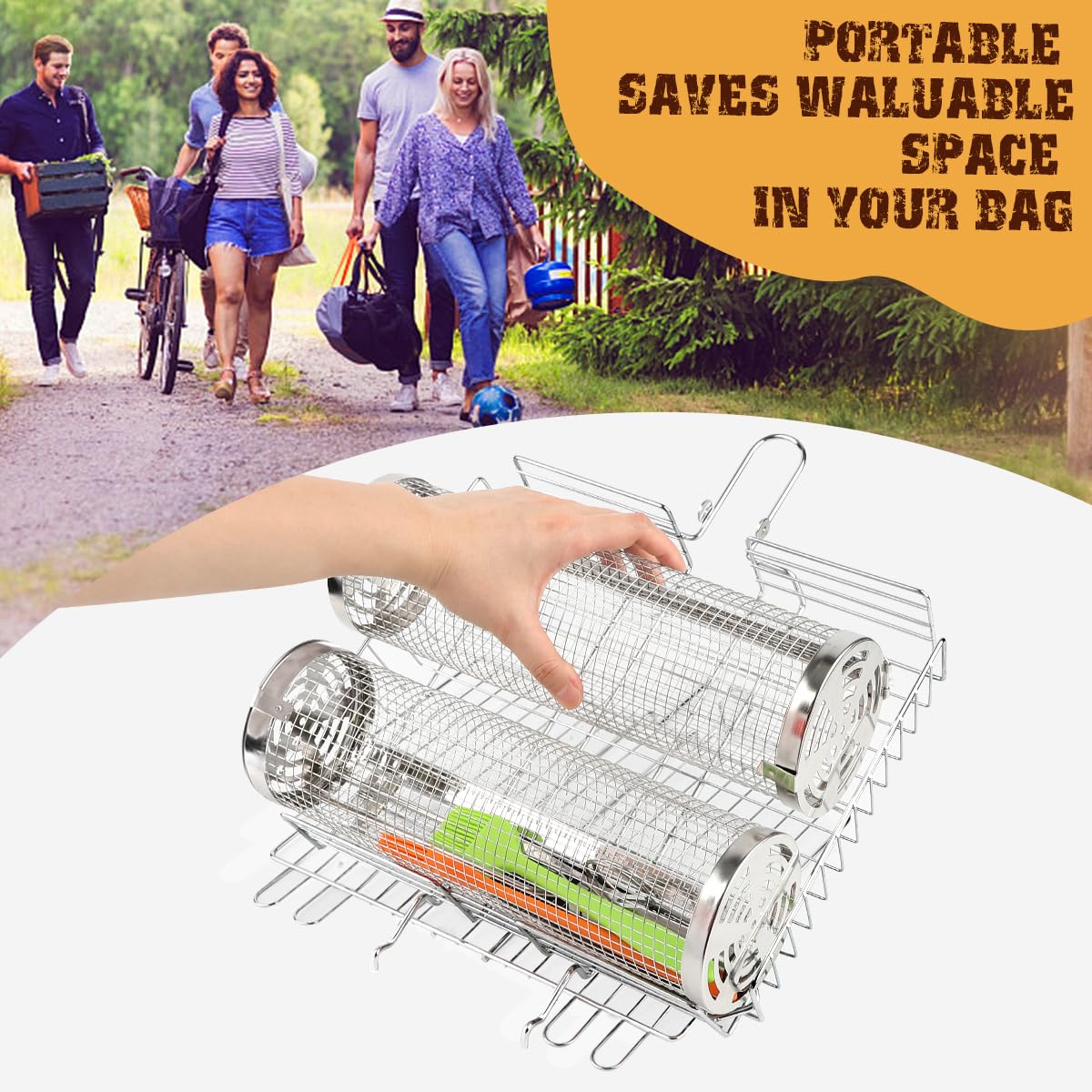 Grill Basket, 11pcs Rolling Grill Baskets For Outdoor Grill