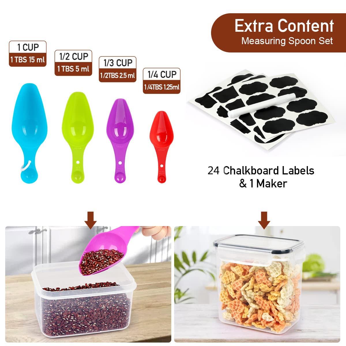 Airtight Food Storage Container Set with Lids, 32 Pcs BPA Free Plastic Food Canisters for Kitchen Pantry Organization and Storage, with Labels, Marker & Spoon Set