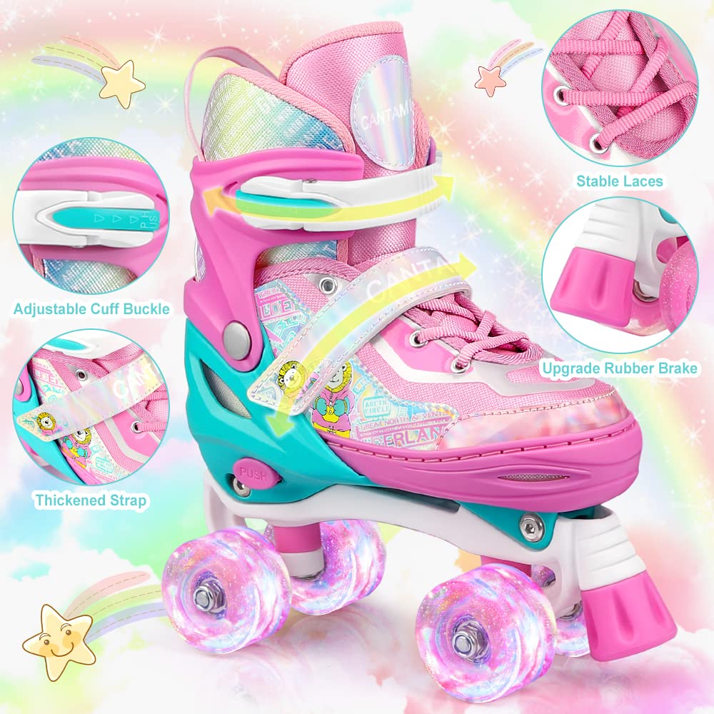 Roller Skates for Kids Girls Boys 4 Size Adjustable Kids Roller Skates with Wheels Light up for Children, Teens, Beginner & Advance, Indoor Outdoor